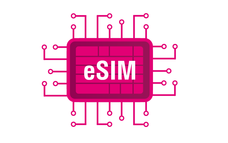 A pink eSIM chip surrounded by circuit lines, symbolizing modern, integrated mobile connectivity technology, representing instant eSIM activation in Australia.